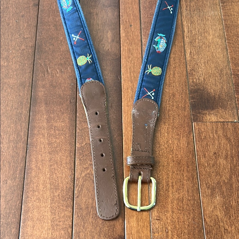 Men’s Island Casuals Blue & Brown Belt with Sports Motif Size 38 - Picture 2 of 7